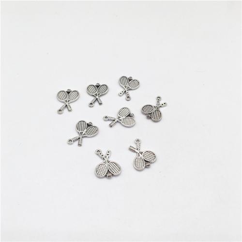 Zink-Aluminium-Anhänger, Zinklegierung, Federball Schläger, antik silberfarben plattiert, DIY, 19x14mm, 100PCs/Tasche, verkauft von Tasche