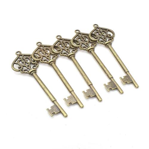 Tibetan Style Key Pendants, antique bronze color plated, DIY, 68x21mm, 100PCs/Bag, Sold By Bag