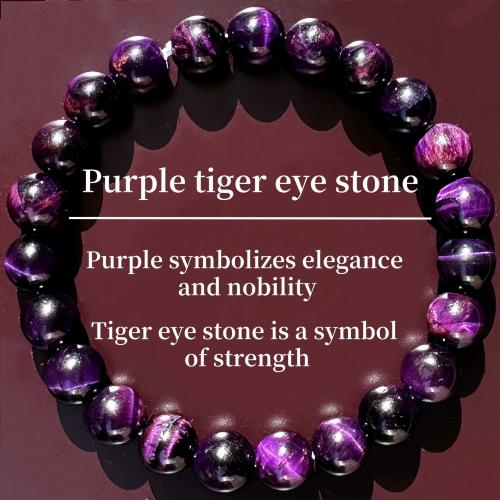 Natural Tiger Eye Bracelets, Round, handmade, fashion jewelry & Unisex, purple, Length:Approx 6.3-7.87 Inch, Sold By PC