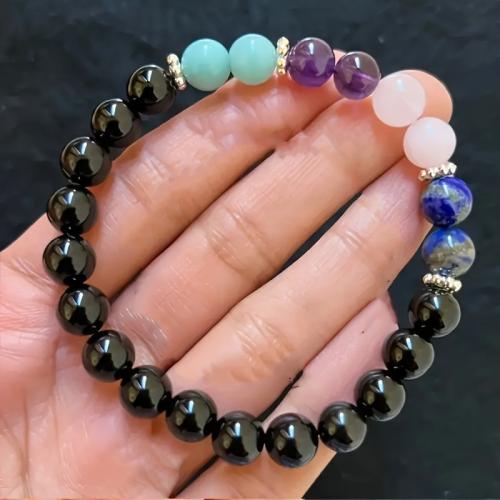 Gemstone Bracelets, ​Amazonite​, with Lapis Lazuli & Onyx & Amethyst & Rose Quartz, Round, handmade, fashion jewelry & Unisex, Length:Approx 7.87 Inch, Sold By PC