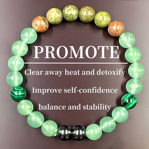 Gemstone Bracelets, Green Aventurine, with Malachite & Hematite, Round, handmade, fashion jewelry & Unisex, Length:Approx 6.3-7.87 Inch, Sold By PC