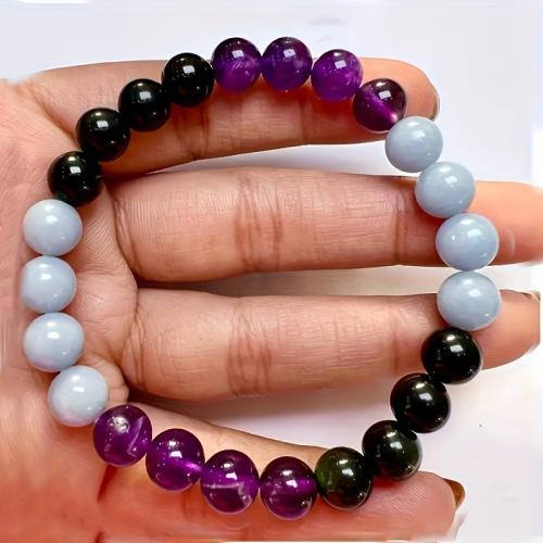 Gemstone Bracelets, Amethyst, with Angelite & Obsidian, Round, handmade, fashion jewelry & Unisex, Length:Approx 7.5 Inch, Sold By PC