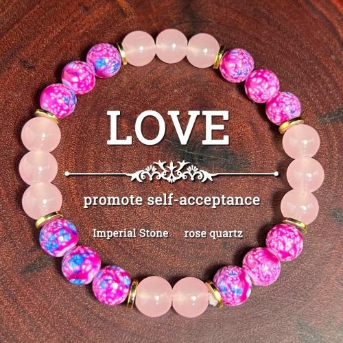 Gemstone Bracelets, Impression Jasper, with Rose Quartz, Round, handmade, fashion jewelry & Unisex, Length:Approx 7.87 Inch, Sold By PC