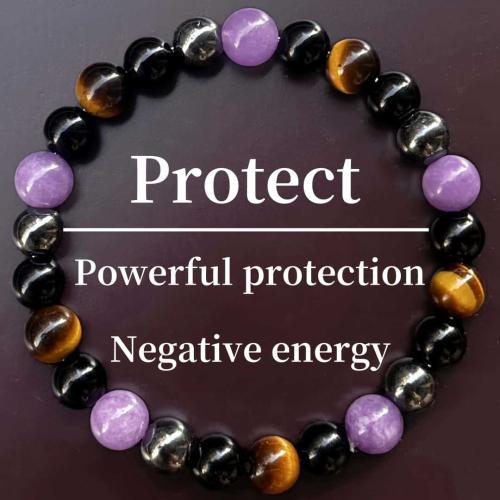 Gemstone Bracelets, Amethyst, with Tiger Eye, Round, handmade, fashion jewelry & Unisex, Length:Approx 6.3-7.87 Inch, Sold By PC