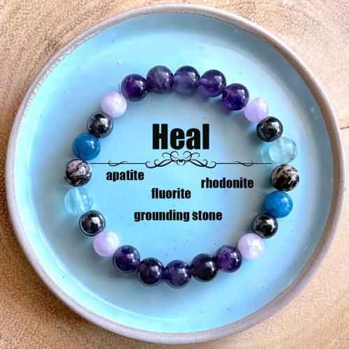 Gemstone Bracelets, Apatites, with Rhodonite & Colorful Fluorite, Round, handmade, fashion jewelry & Unisex, Length:Approx 7.87 Inch, Sold By PC