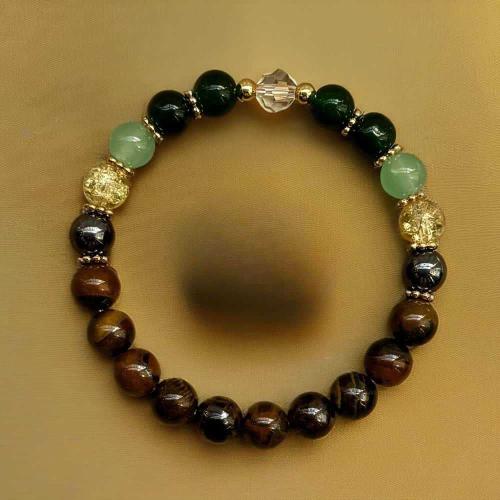 Tiger Eye Bracelet, with Crystal, Round, handmade, fashion jewelry & Unisex, Length:Approx 6.3-7.87 Inch, Sold By PC