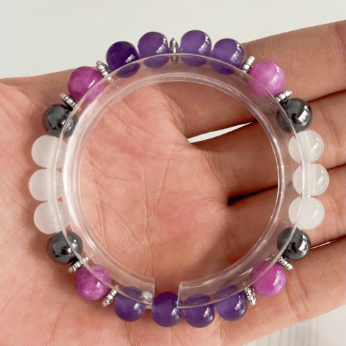 Amethyst Bracelet, with Natural Lepidolite & Hematite & Clear Quartz, Round, handmade, fashion jewelry & Unisex, Length:Approx 6.3-7.87 Inch, Sold By PC