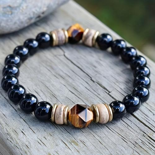 Obsidienne bracelet, avec oeil de tigre, fait à la main, bijoux de mode & unisexe, Longueur:Environ 7.28 pouce, Vendu par PC