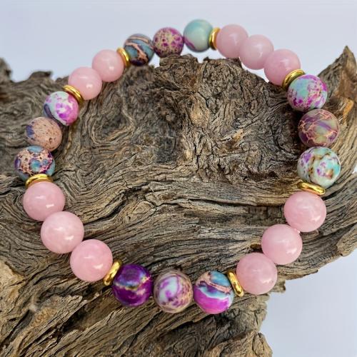 Impression Jasper Bracelet, with Rose Quartz, Round, handmade, fashion jewelry & Unisex, Length:Approx 7.87 Inch, Sold By PC