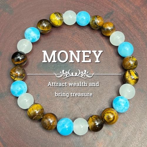 Tiger Eye Bracelet, with Aquamarine & Clear Quartz, Round, handmade, fashion jewelry & Unisex, Length:Approx 7.87 Inch, Sold By PC