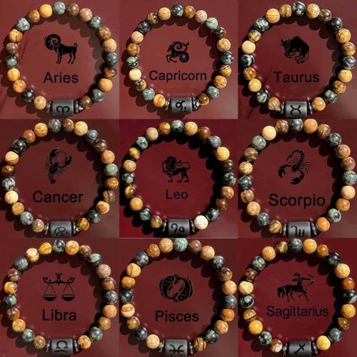 Piedras preciosas Pulsera, 12 Signos del Zodíaco, hecho a mano, unisexo & diferentes estilos para la opción, longitud:aproximado 6.3-7.87 Inch, Vendido por UD