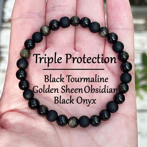 Gold Obsidian Bracelet, with Obsidian & Black Agate, Round, handmade, fashion jewelry & Unisex, Length:Approx 7.1 Inch, Sold By PC