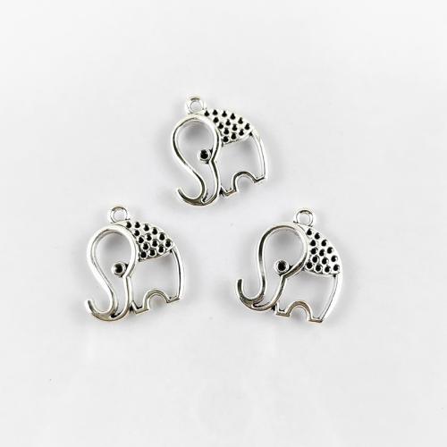 Pendentifs animaux en alliage de zinc, éléphant, Plaqué de couleur d'argent, DIY, protéger l'environnement, sans nickel, plomb et cadmium, 21x23mm, Trou:Environ 2mm, Environ 100PC/sac, Vendu par sac