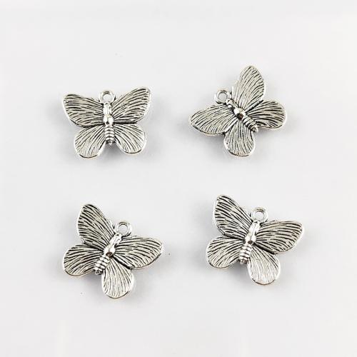 Zinklegierung Tier Anhänger, Schmetterling, antik silberfarben plattiert, DIY, frei von Nickel, Blei & Kadmium, 19x15mm, Bohrung:ca. 1.5mm, ca. 100PCs/Tasche, verkauft von Tasche