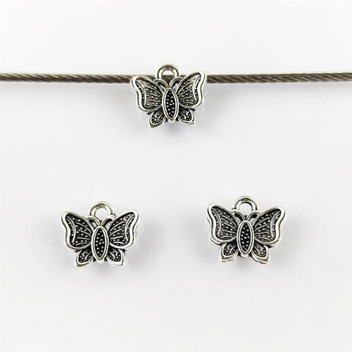 Pendentifs animaux en alliage de zinc, papillon, Plaqué de couleur d'argent, DIY, protéger l'environnement, sans nickel, plomb et cadmium, 13x11mm, Trou:Environ 2mm, Environ 100PC/sac, Vendu par sac