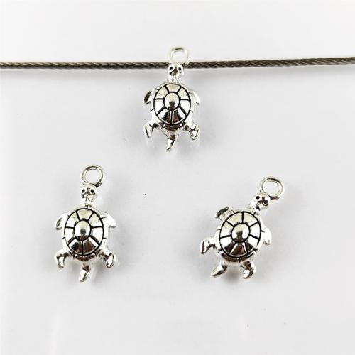 Pendentifs animaux en alliage de zinc, tortue, Plaqué de couleur d'argent, DIY, protéger l'environnement, sans nickel, plomb et cadmium, 12x23mm, Trou:Environ 2.5mm, Environ 100PC/sac, Vendu par sac