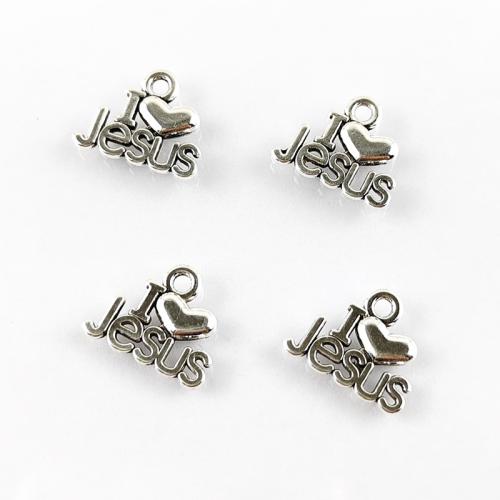 Pendentif alphabet en zinc, alliage de zinc, Lettre d’alphabet, Plaqué de couleur d'argent, DIY, protéger l'environnement, sans nickel, plomb et cadmium, 15x13mm, Trou:Environ 2mm, Environ 100PC/sac, Vendu par sac