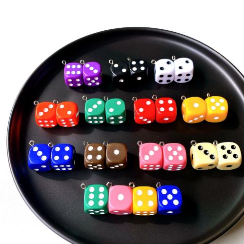 Acrylic Pendants, with Iron, Dice, epoxy gel, DIY, more colors for choice, 14mm, Approx 100PCs/Bag, Sold By Bag