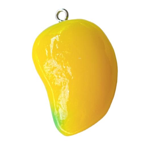 Resin Pendant, with Iron, Mango, epoxy gel, DIY, yellow, 35x23mm, Approx 100PCs/Bag, Sold By Bag