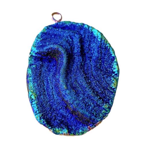 Pendentif en résine, avec laiton, Placage de couleur d'or, DIY, bleu, 31x28mm, Vendu par PC