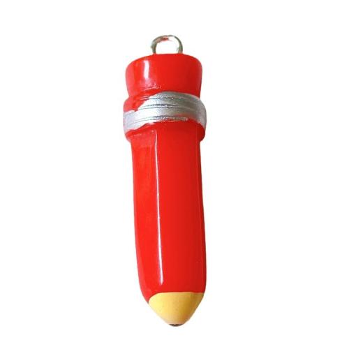 Resin Pendant, with Iron, pencil, epoxy gel, DIY, red, 28x17mm, Approx 100PCs/Bag, Sold By Bag