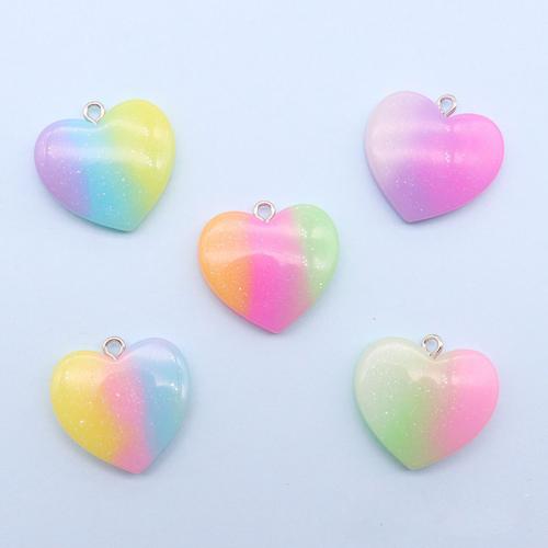 Pendentif en résine, avec fer, coeur, dégradé de couleur & DIY, plus de couleurs à choisir, 23x24mm, Environ 100PC/sac, Vendu par sac