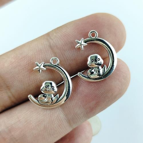 Tibetan Style Moon Pendants, antique silver color plated, DIY, nickel, lead & cadmium free, 16x19mm, 100PCs/Bag, Sold By Bag