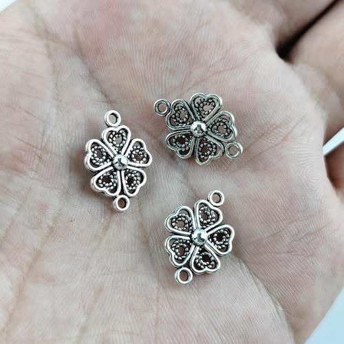 Tibetan Style Connector, Four Leaf Clover, antique silver color plated, DIY & 1/1 loop, nickel, lead & cadmium free, 15x21mm, 100PCs/Bag, Sold By Bag