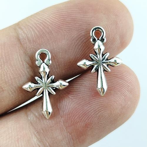 Pendentifs croix en alliage de zinc  , Plaqué de couleur d'argent, DIY, protéger l'environnement, sans nickel, plomb et cadmium, 12x18mm, 100PC/sac, Vendu par sac