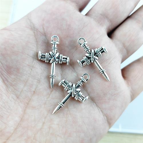 Zinklegierung Kreuz Anhänger, antik silberfarben plattiert, DIY, frei von Nickel, Blei & Kadmium, 20x34mm, 100PCs/Tasche, verkauft von Tasche