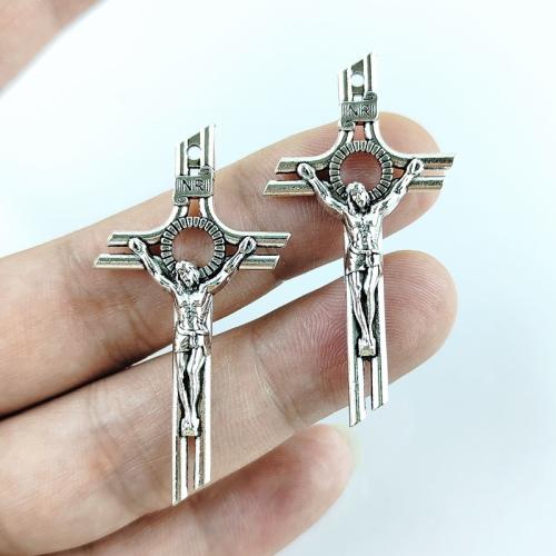 Pendentifs croix en alliage de zinc  , Plaqué de couleur d'argent, DIY, protéger l'environnement, sans nickel, plomb et cadmium, 28x55mm, 100PC/sac, Vendu par sac