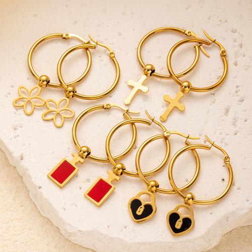 Titanium Steel  Earring, gold color plated, fashion jewelry & different designs for choice & enamel, golden, Sold By Pair