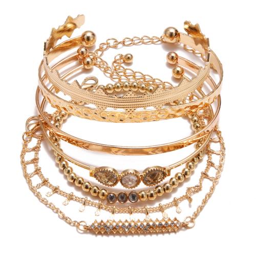 Tibetan Style Bracelet, with Crystal, gold color plated, fashion jewelry & multilayer, golden, nickel, lead & cadmium free, Sold By Set