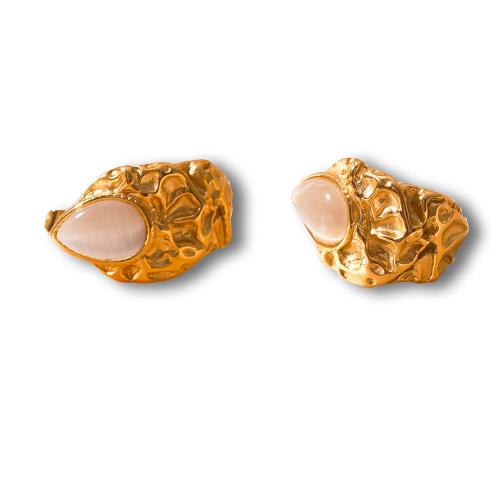 Boucle d'oreille de gaujon en acier inoxydable, Acier inoxydable 304, avec pierre gemme, Placage de couleur d'or, bijoux de mode, doré, Vendu par paire