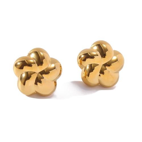 Stainless Steel Stud Earrings, 304 Stainless Steel, Flower, gold color plated, fashion jewelry, golden, Sold By Pair