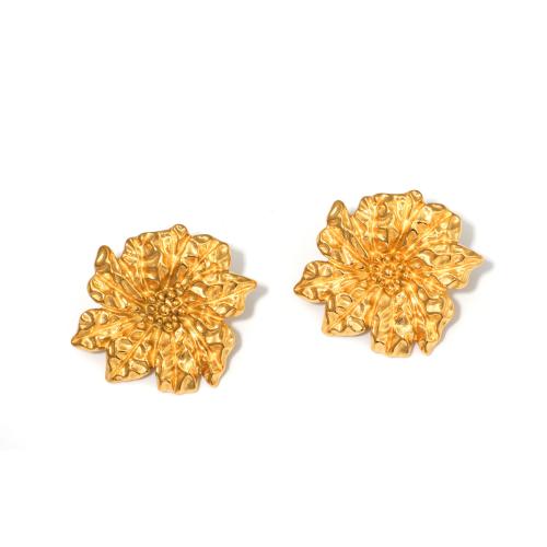 Stainless Steel Stud Earrings, 304 Stainless Steel, gold color plated, fashion jewelry, golden, 27mm, Sold By Pair