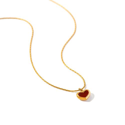 Stainless Steel Jewelry Necklace, 304 Stainless Steel, with Gemstone, with 5cm extender chain, Heart, gold color plated, fashion jewelry, golden, 11.27x9.40mm, Length:40 cm, Sold By PC