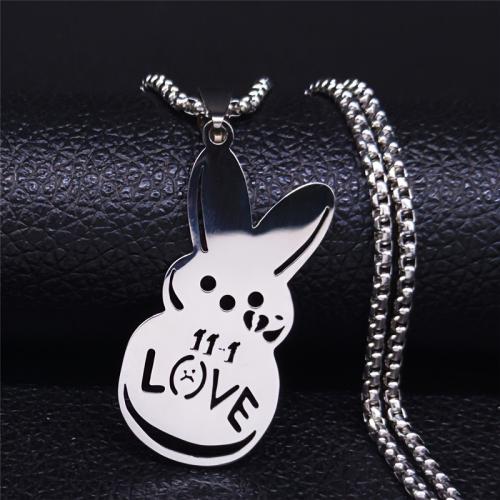 Stainless Steel Jewelry Necklace, 304 Stainless Steel, Rabbit, polished, fashion jewelry & for woman & hollow, more colors for choice, Length:24 Inch, Sold By PC