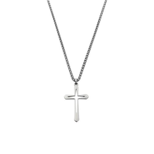 Stainless Steel Jewelry Necklace, 304 Stainless Steel, Cross, polished, fashion jewelry & Unisex & hollow, original color, Length:27.559 Inch, Sold By PC