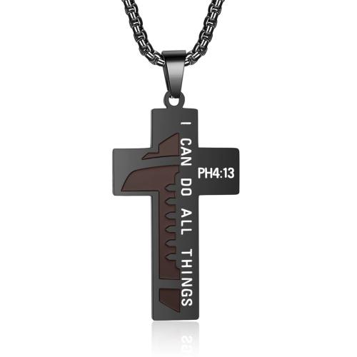 Stainless Steel Jewelry Necklace, 304 Stainless Steel, Cross, plated, fashion jewelry & for man & enamel, black, Length:8.5 Inch, Sold By PC