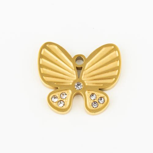 Stainless Steel Animal Pendants, 304 Stainless Steel, Butterfly, Vacuum Ion Plating, DIY & micro pave cubic zirconia, gold, Sold By Lot