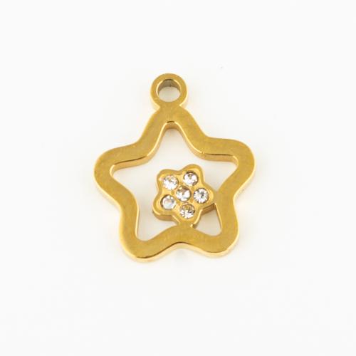 Stainless Steel Pendants, 304 Stainless Steel, Star, Vacuum Ion Plating, DIY & micro pave cubic zirconia, gold, 10PCs/Lot, Sold By Lot