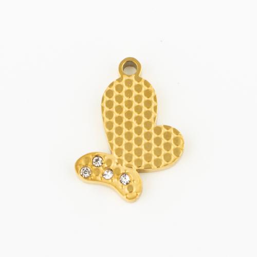 Stainless Steel Animal Pendants, 304 Stainless Steel, Butterfly, Vacuum Ion Plating, DIY & micro pave cubic zirconia, gold, 10PCs/Lot, Sold By Lot