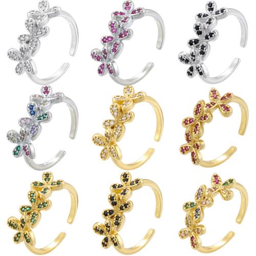 Cubic Zirconia Micro Pave Brass Ring, petals, plated, micro pave cubic zirconia & for woman, more colors for choice, Sold By PC