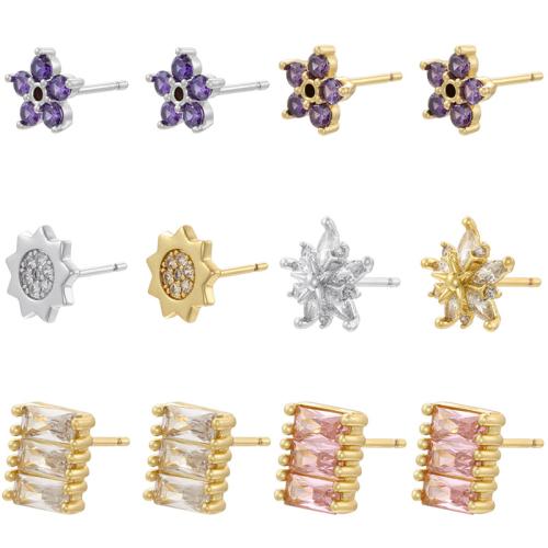 Boucles d'oreilles en laiton zircon cubique pavent, Placage, styles différents pour le choix & pavé de micro zircon & pour femme, plus de couleurs à choisir, Vendu par paire