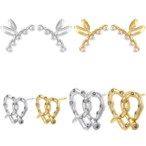 Cúbicos Circonia Pendiente Latón Micro pavimenta, metal, con Perlas plásticas, chapado, diverso tamaño para la opción & diferentes estilos para la opción & micro arcilla de zirconia cúbica & para mujer, más colores para la opción, Vendido por Par