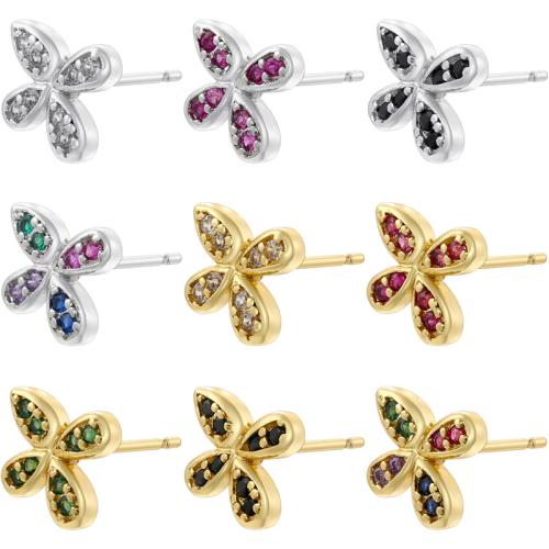 Boucles d'oreilles en laiton zircon cubique pavent, Noeud papillon, Placage, pavé de micro zircon & pour femme, plus de couleurs à choisir, Vendu par paire