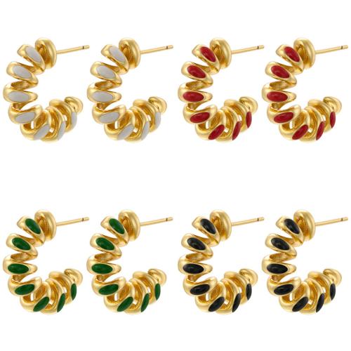 Brass Stud Earring, plated, for woman & enamel, more colors for choice, Sold By Pair