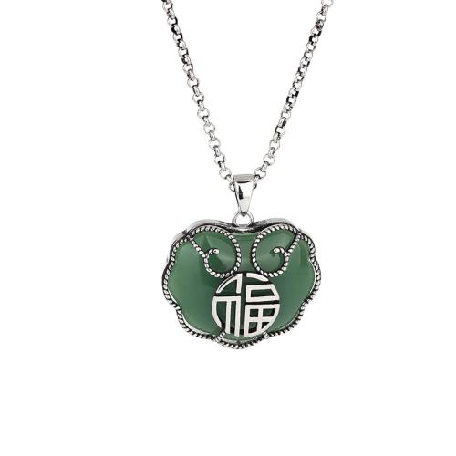 Brass Necklace, with Jade, plated, fashion jewelry & for woman, silver color, Length:Approx 45 , Sold By PC