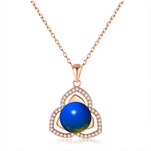 Cubic Zircon Micro Pave Brass Necklace, with Jade, micro pave cubic zirconia & for woman, rose gold color, Length:Approx 45 cm, Sold By PC